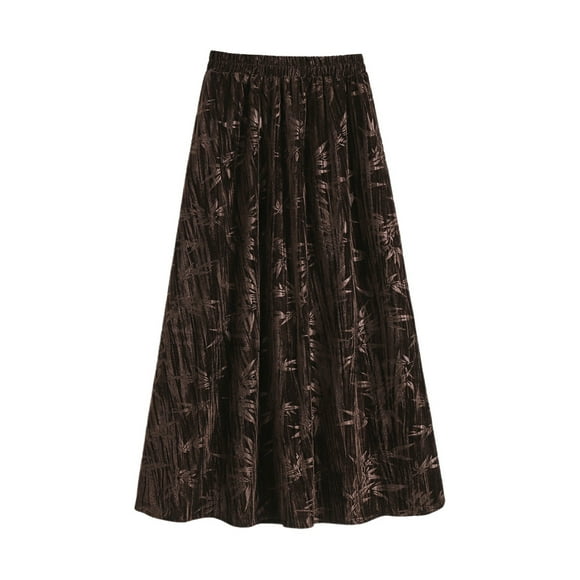 Fgnfyis Women's Casual Fashion Skirt Velvet Mid Length Skirt with Retro Texture and Embossed Craftsmanship Pattern Skirt Womens Skirts Coffee One Size