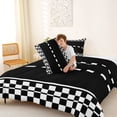 thumbnail image 4 of Castle Fairy Race Checkered Pattern Full Size Comforter Sets 3 Pieces for Teens, Minimalist Track Print Bedding Sets for Bedroom, Black White,Black Reversible, 4 of 6