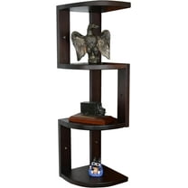 CONSDAN Corner Shelves, Solid Hickory Wood Corner Shelf Wall Mounted, 4 Tier Floating Corner Shelves for Wall, Wall Corner Shelf for Bedroom, Living Room, Bathroom, Kitchen, Dark Walnut