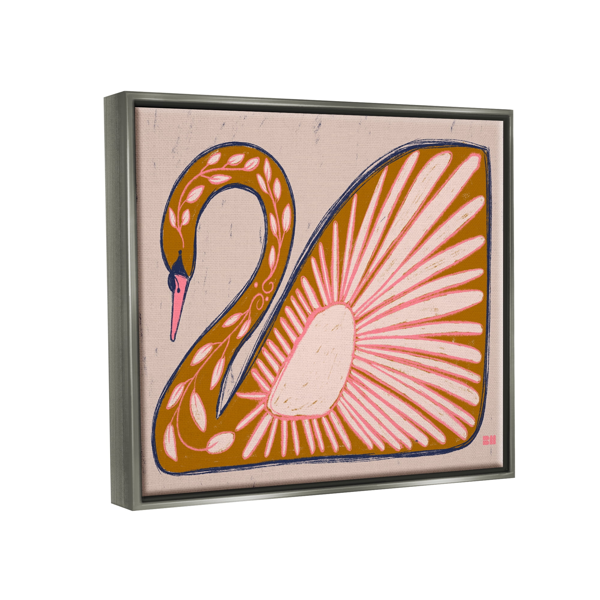 Stupell Industries Boho Patterned Swan Animals & Insects Painting Gray Floater Framed Canvas Art Print Wall Art, 31 x 25