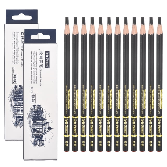 Lápices de Carbón S.Suave Uxcell para Dibujo, Set de 24 Pzs de Lápices de Carbón Profesionales