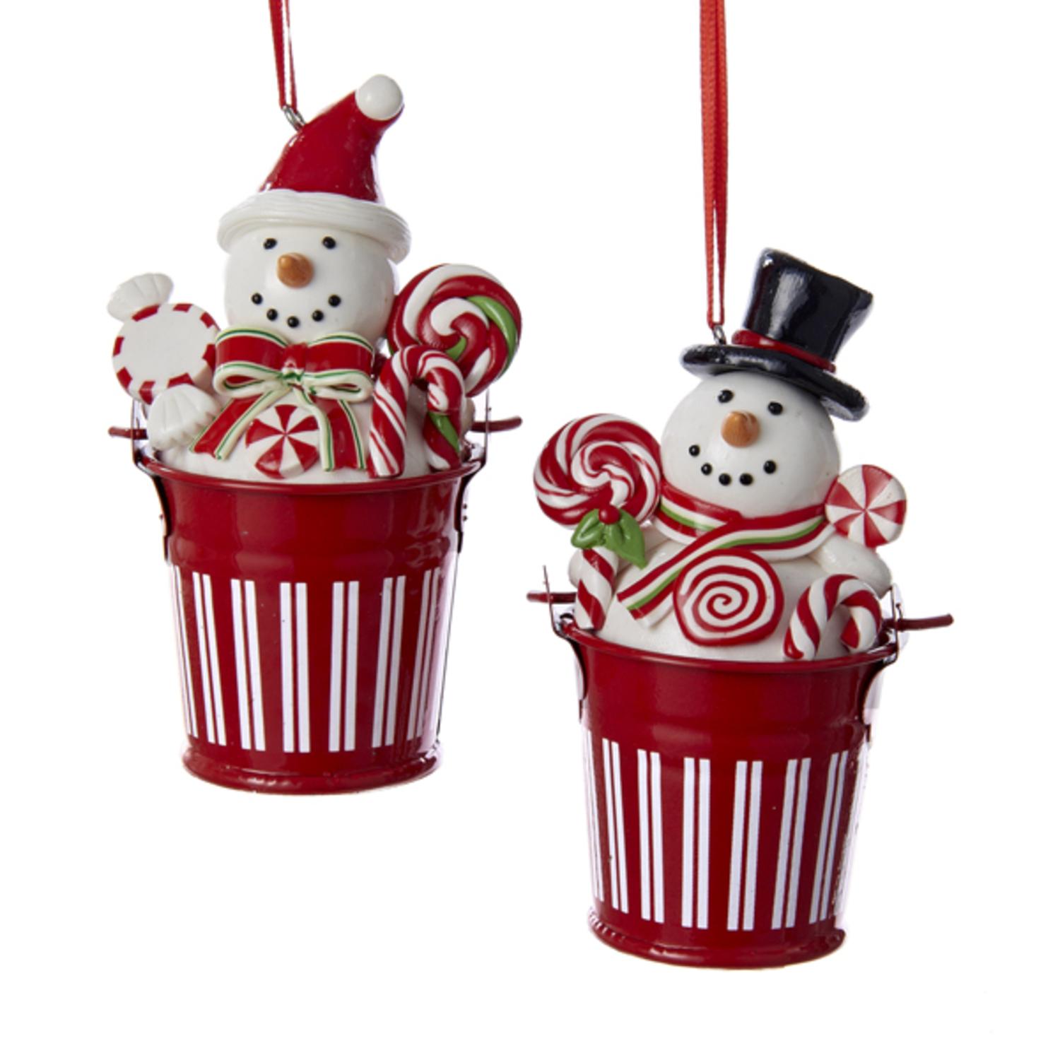 Pack of 6 Red and White Peppermint Twist Snowman in Bucket Christmas
