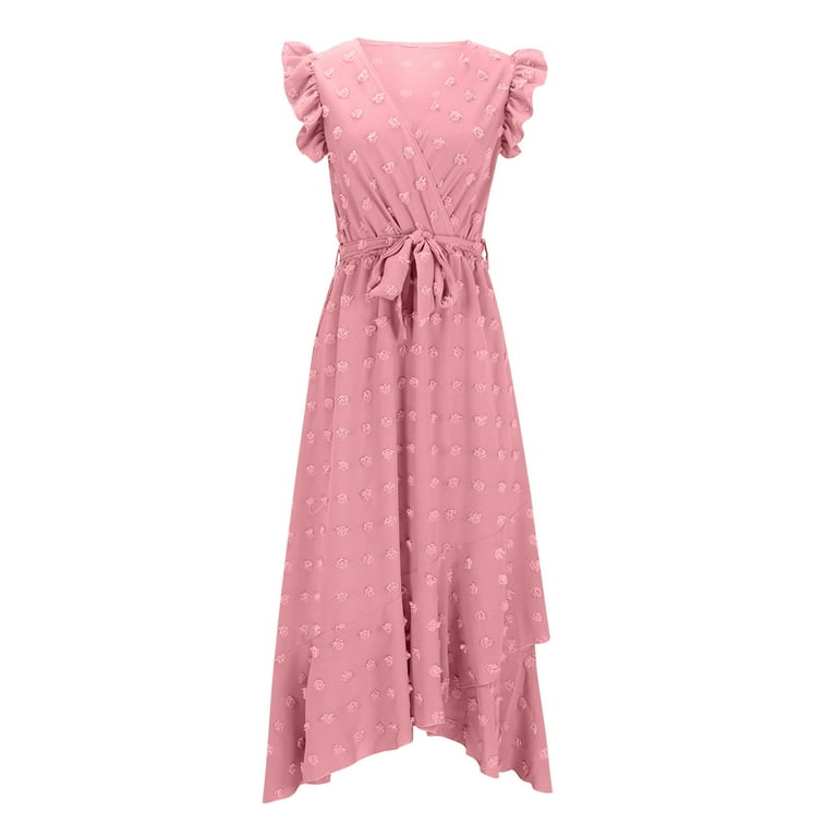 Sakmal Maxi Womens Summer Dresses Pink V-Neck Asymmetrical Short Sleeve Solid Opening Ruffle A-Line Dress - Walmart.com Sakmal Maxi Womens Summer Dresses Pink V-Neck Asymmetrical Short Sleeve Solid Opening Ruffle A-Line Dress - Walmart.com