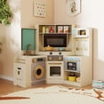 thumbnail image 2 of Gymax Corner Kitchen w/ Lights & Sounds Interactive Wooden Playset for Ages 3+ Beige, 2 of 10