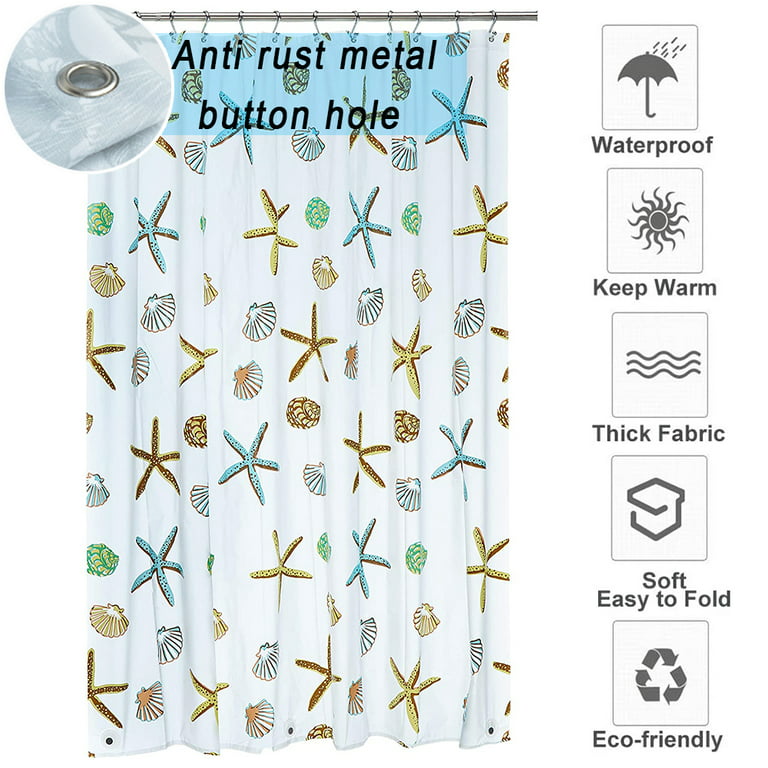 Mouind Ocean Shower Curtains for Bathroom, Starfish Seashell Shower Curtain  Liner with 12 Hooks Waterproof Mildew Resistant Dry and Wet Separation  Bathroom Decor Shower Curtain, 72 x 72 inch 