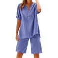 thumbnail image 2 of Feancey Linen Lounge Sets for Women Plus Size Henley Shirt and Wide Leg Shorts 2 Piece Set Summer Casual Travel Outfits Light Blue 3XL, 2 of 5