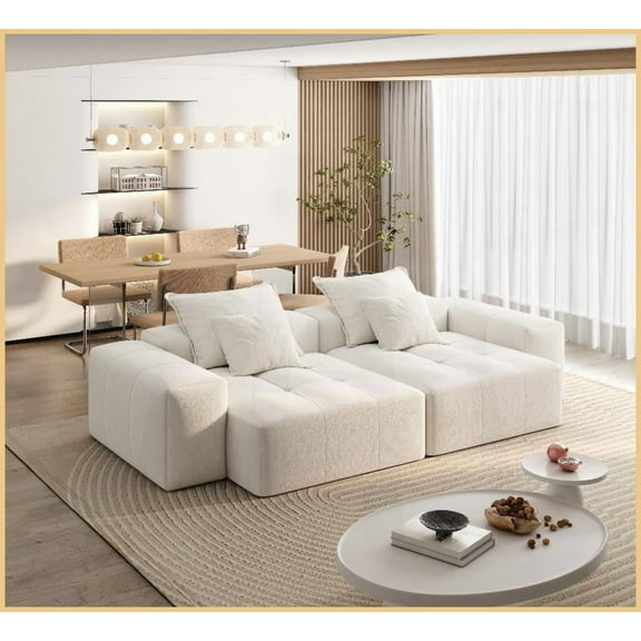 Modern Oversized 4-Piece Modular Sectional Sofa with Sparkling Chenille Fabric – No Assembly Required for Living Room, Beige