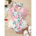 thumbnail image 3 of Infant Baby Girls Clothes Baby Girls Romper Infant Girls Sleeveless Summer Floral Bodysuit Headband 2PCS Set Pink 6-9 Months, 3 of 9