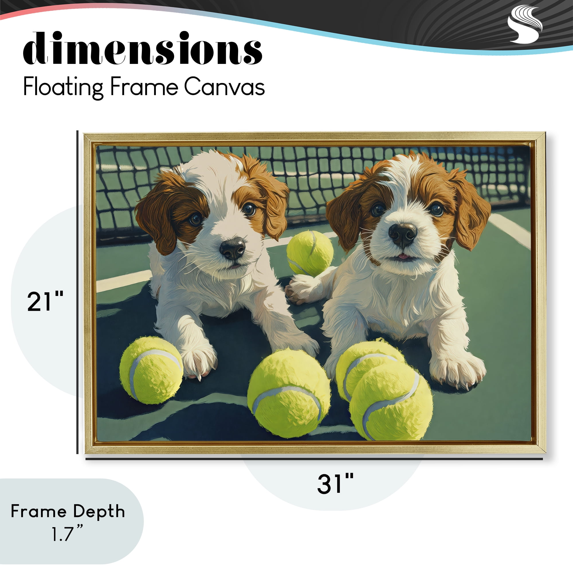 Stupell Industries Playful Puppies with Tennis Balls Gold Framed Floater Canvas Wall Art, design by Imagine It Images