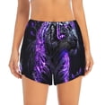 thumbnail image 2 of Balery Purple Plant White Tiger Pantalones cortos deportivos para mujer con forro y dos bolsillos, elásticos, para entrenamiento, gimnasio, yoga-X-Large, 2 of 7