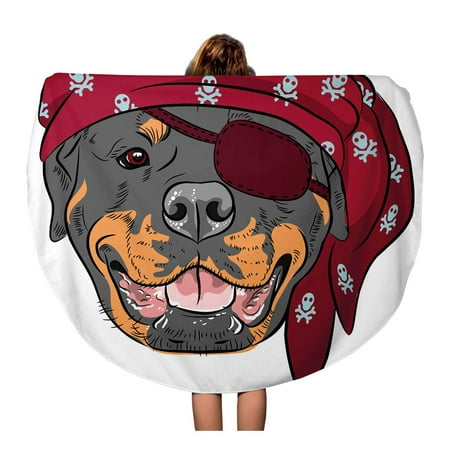SIDONKU 60 inch Round Beach Towel Blanket Dog Rottweiler Pirate Wearing Red Bandana and Eye Travel Circle Circular Towels Mat Tapestry Beach Throw