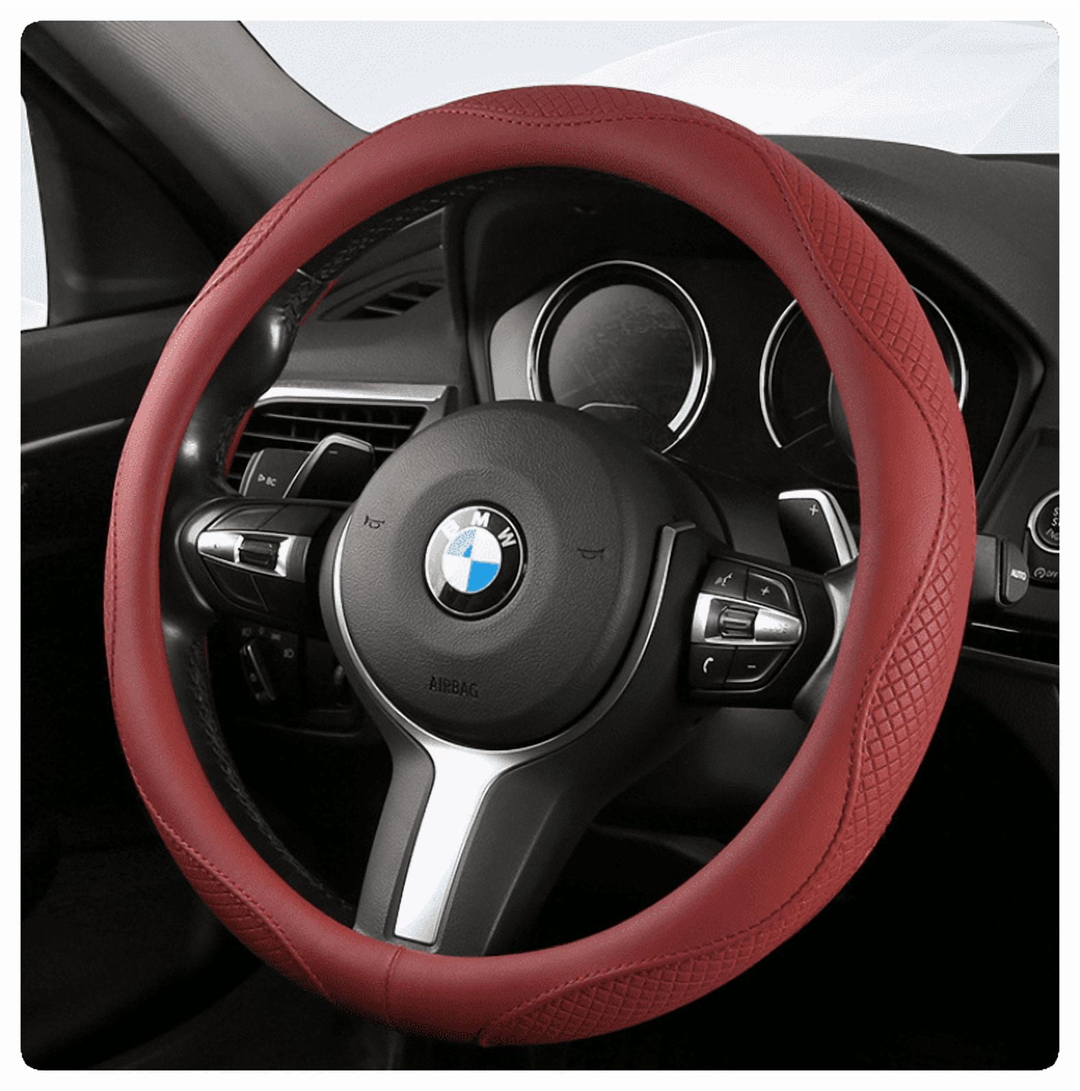 Morandi Nappa Leather Steering Wheel Cover Four Seasons Universal Lafite Red [Round]