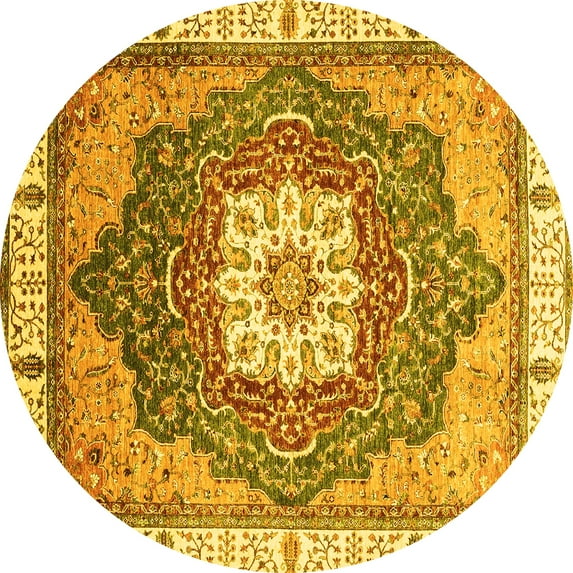 Ahgly Company Indoor Round Abstract Yellow Modern Area Rugs, 6' Round