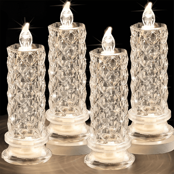 Rose Shadow LED Flameless Candles, 4PCS Romantic Battery Operated Candles Led Pillar Candles for Valentines