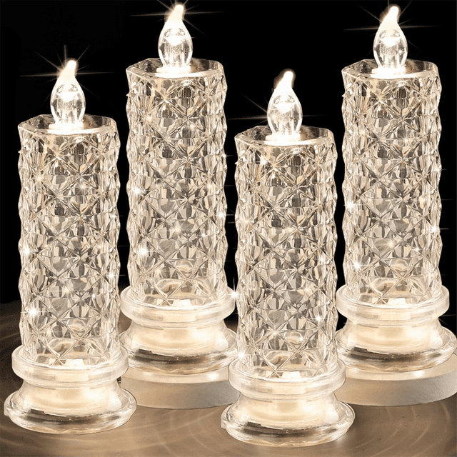 Rose Shadow LED Flameless Candles, 4PCS Romantic Battery Operated Candles Led Pillar Candles for Valentines