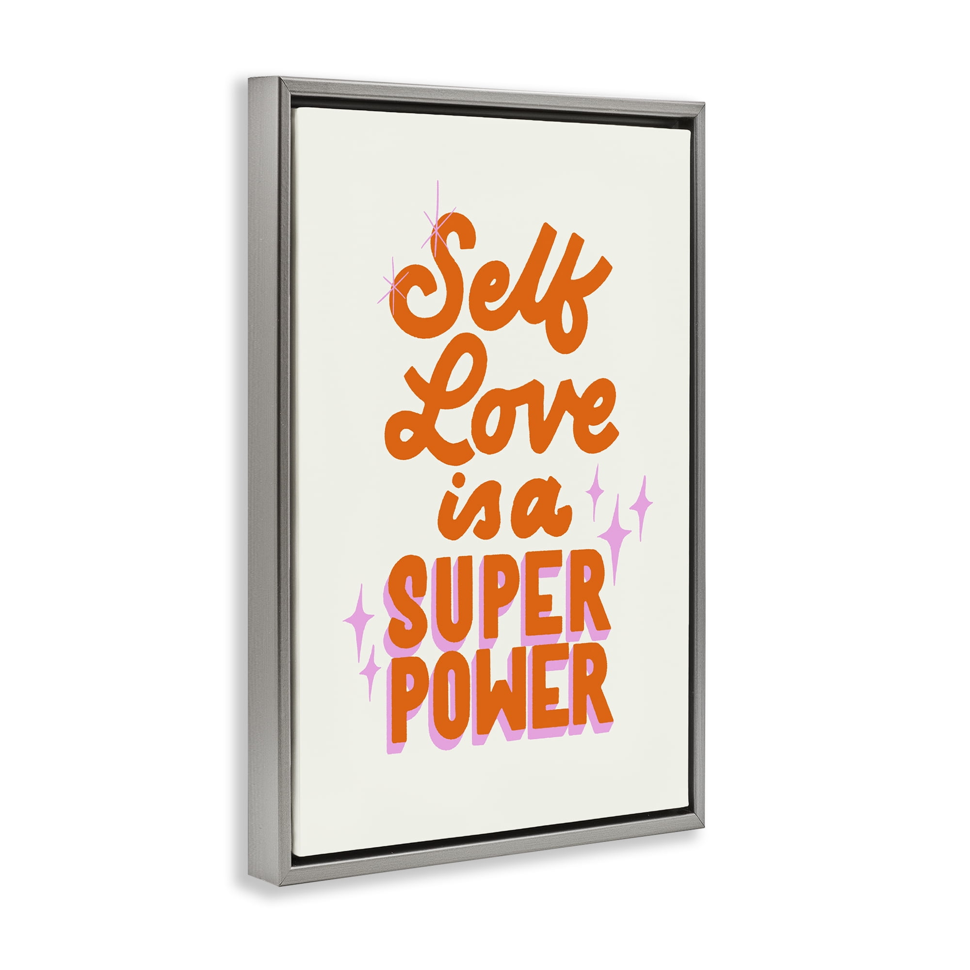 Stupell Industries Self Love Is Superpower Gray Framed Floater Canvas Wall Art, design by Indira Prieto | IndySign