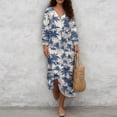 thumbnail image 4 of DISNIMO Dress for Women Palm Tree Printed Linen-Like Casual Shift Dresses Loose V Neck Maxi Dresses Lightweight 3/4 Sleeve Dress, 2XL, 4 of 6