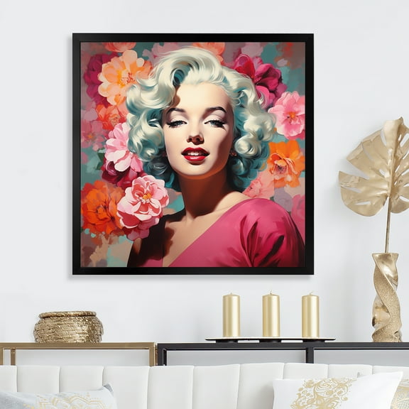 Designart "Vibrance of Marilyn II" Fashion Framed Wall Art Decor - Glam Orange Pop Art Living Room Framed Canvas Art