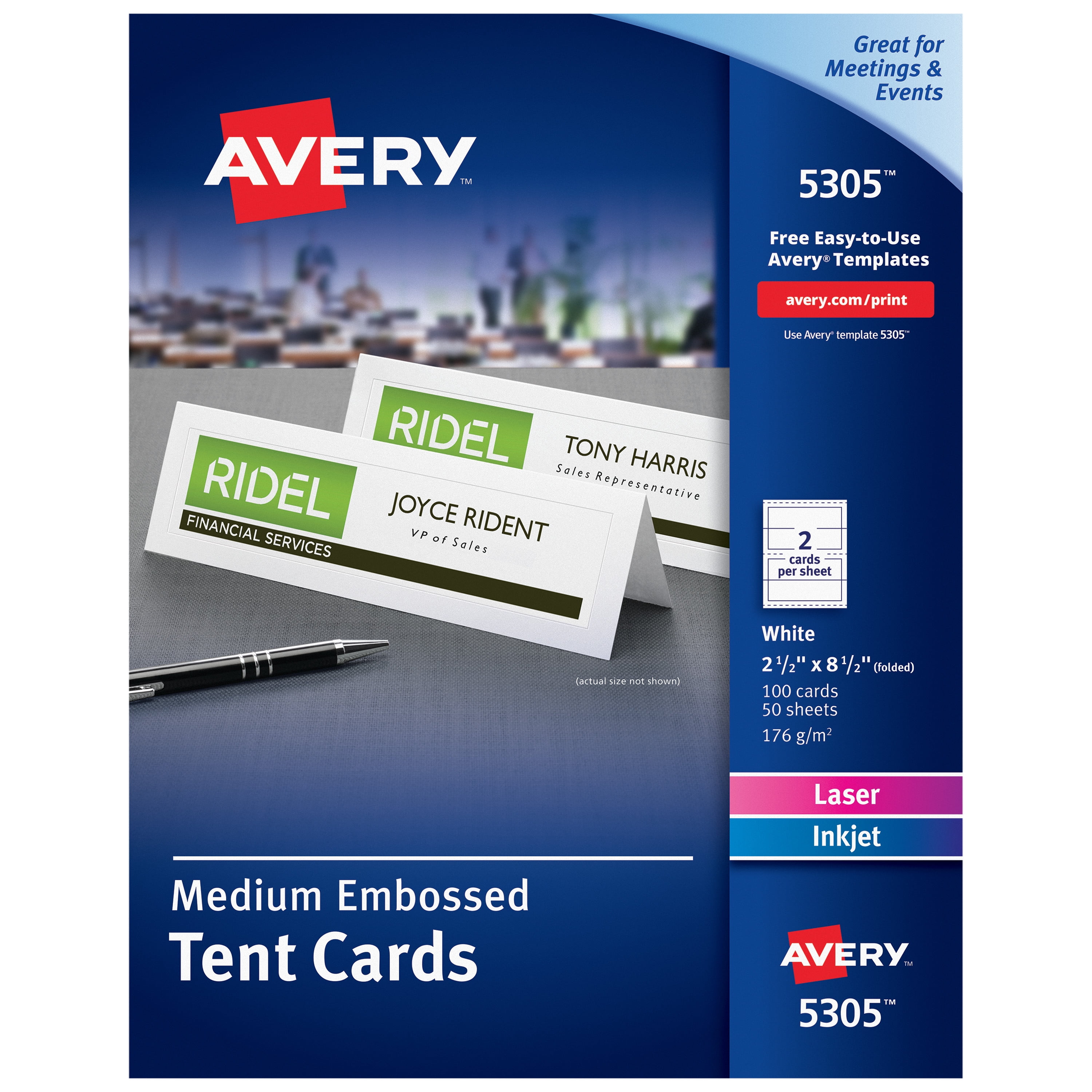 Avery Printable Tent Cards, Embossed, Uncoated, Two-Sided Printing, 2000-2000/2000"  x 200-2000/2000", 200000 Cards (20) In Free Printable Tent Card Template
