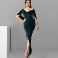 thumbnail image 4 of BAETEUY Lady Evening Dress - Skinny Pleated Off Shoulder Slit Hem Half Sleeves Maxi Dress, 4 of 7