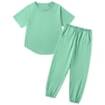 thumbnail image 4 of WELOIJEVBE Girls Summer Outfits Sets Fashion Short Sleeve T-Shirts Top and Pants for Child Girls Size Girls Clothes 9-10 Years, 4 of 6