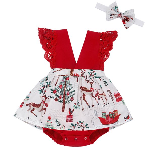 Vestido de bola de nieve de alce navideño de encaje navideño para niños