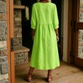 thumbnail image 6 of Summer V Neck Midi Dress for Women 3/4 Sleeve Solid Cotton Linen Dresses Casual Loose Beach Vacation Dresses with Pocket, XL, 6 of 6