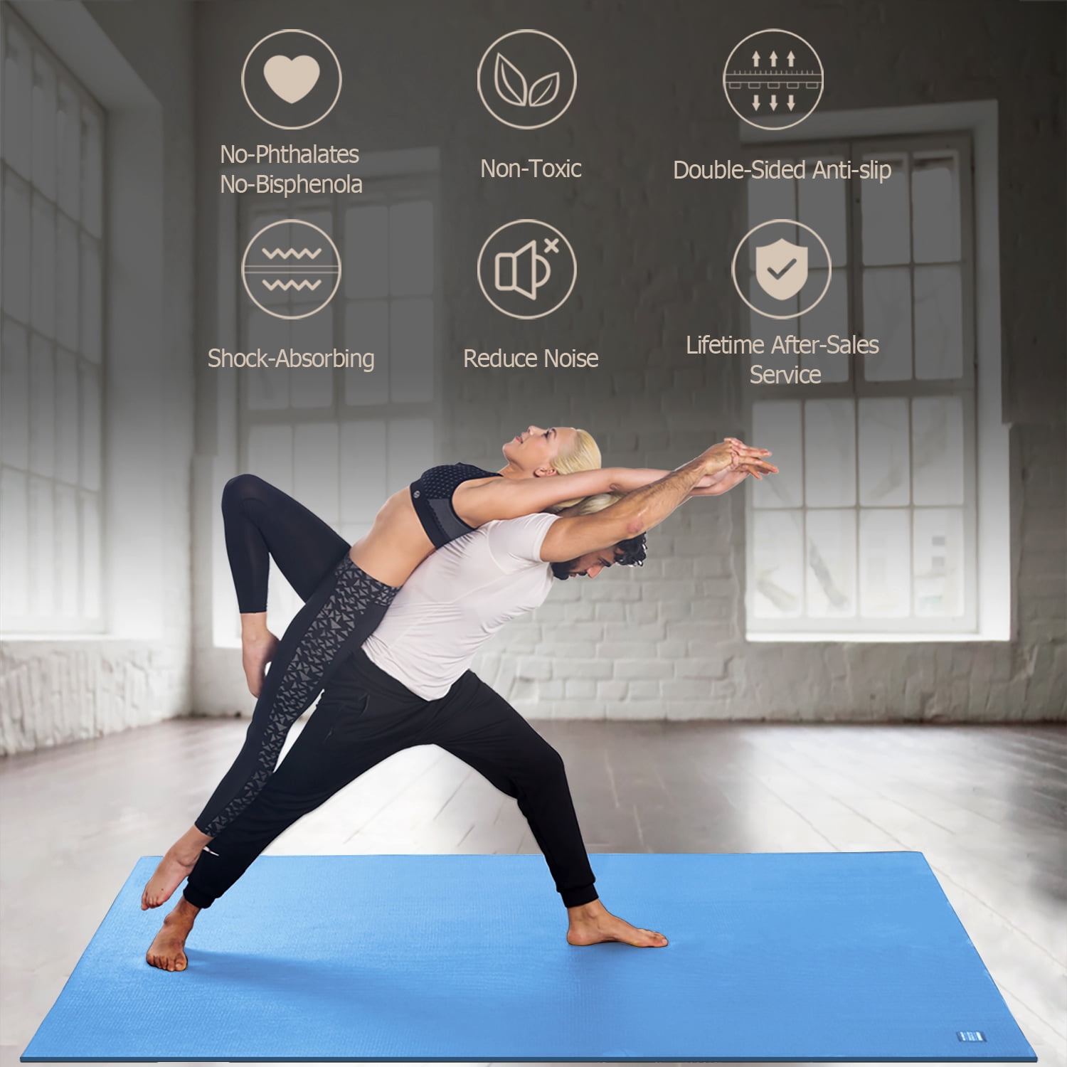 GXMMAT Large Yoga Mat 6'*4'(7mm), Extra Thick Comfortable Workout Mats for Home Gym, Non-Slip Barefoot Wide Exercise Mat, Blue