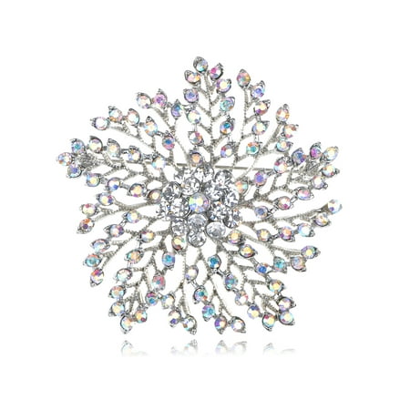 Dandelion Flower Floral Snowflake Abstract Clear Rhinestone Brooch