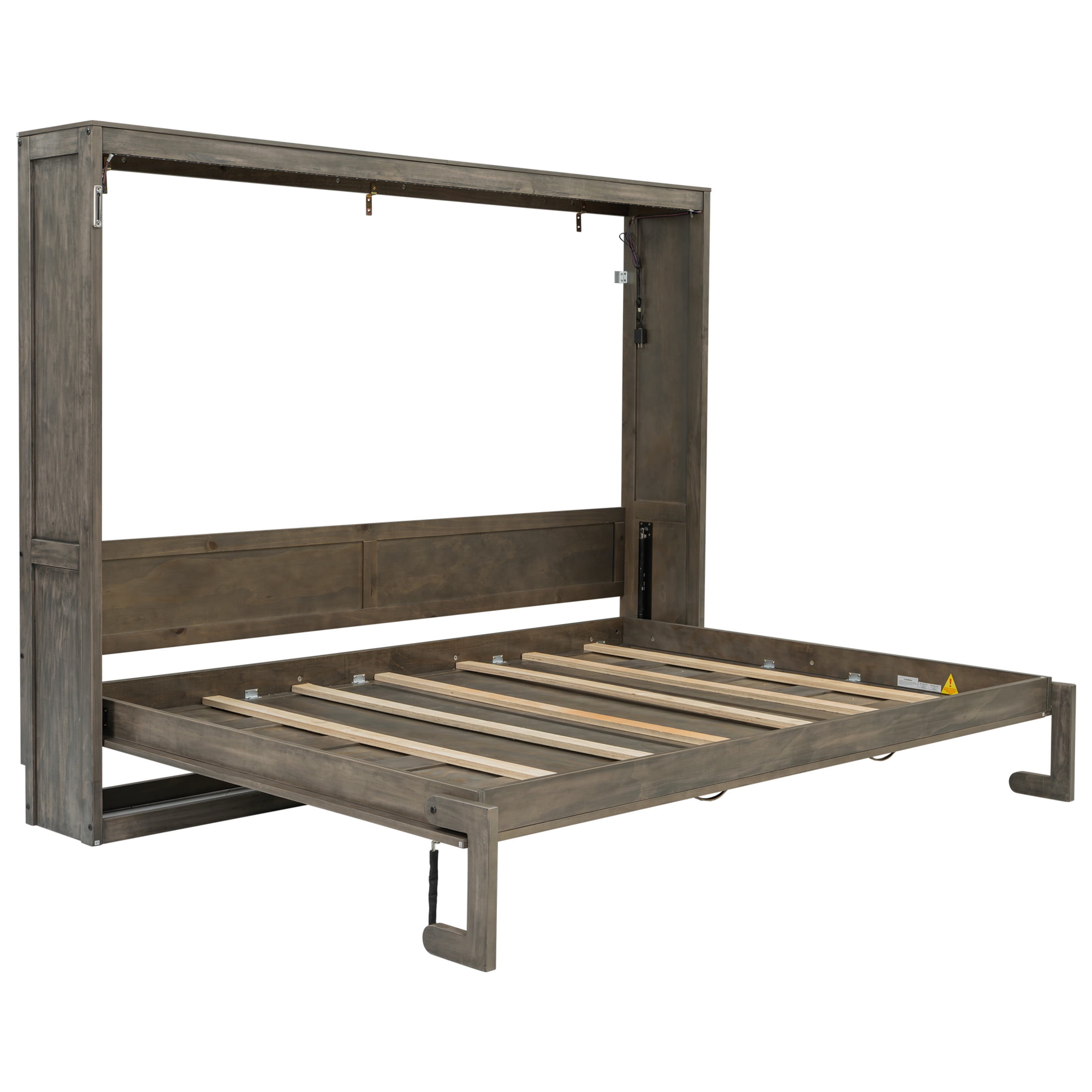 Noble House Briana Full Size Foldable Murphy Bed Frame with Desk and Adjustable LED Light, Hidden Wall Cabinet, Brown