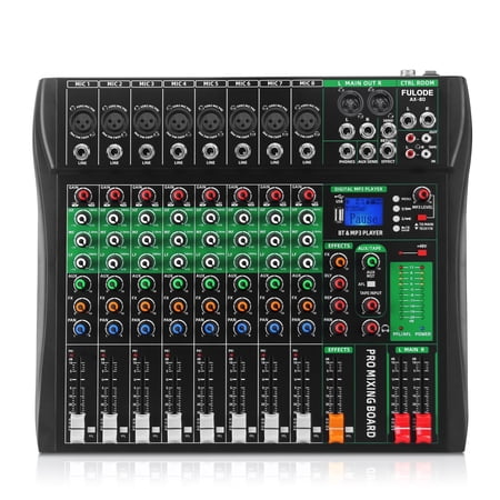 FULODE Audio Mixer 8 Channel Digital Mixer, Professional Bluetooth Sound Board DJ Mixers with 48V Phantom Power, USB Interface Stereo Mixing Console Analog Mixer for Karaoke Podcasting (AX-80)
