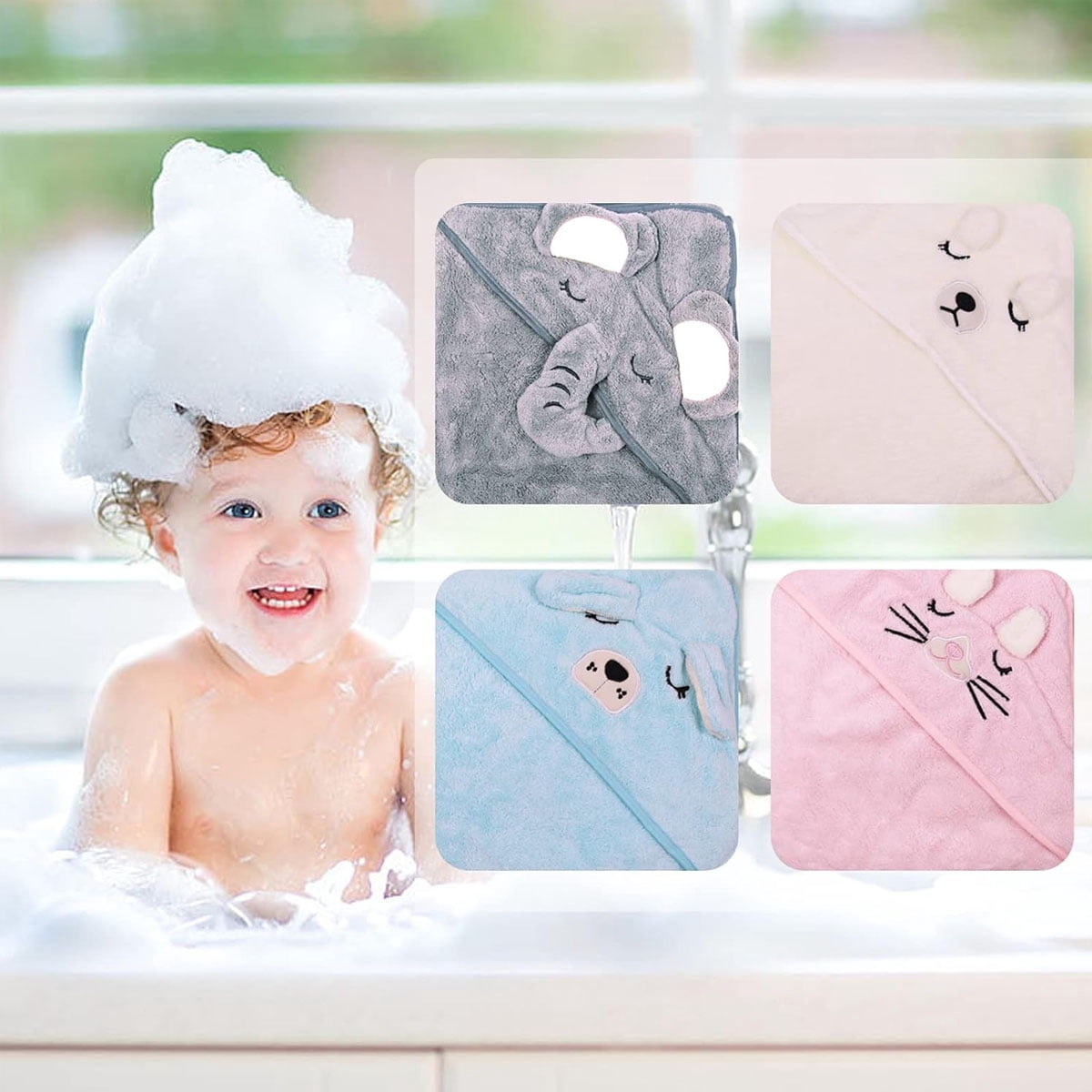 Yiliangx 4-Packs Baby Hooded Towel, Baby Essentials Baby Towels for Boys Girls,31.5x31.5 inch Soft Ultra Absorbent Hooded Towel Set for Babies, Toddler, Infant Gifts