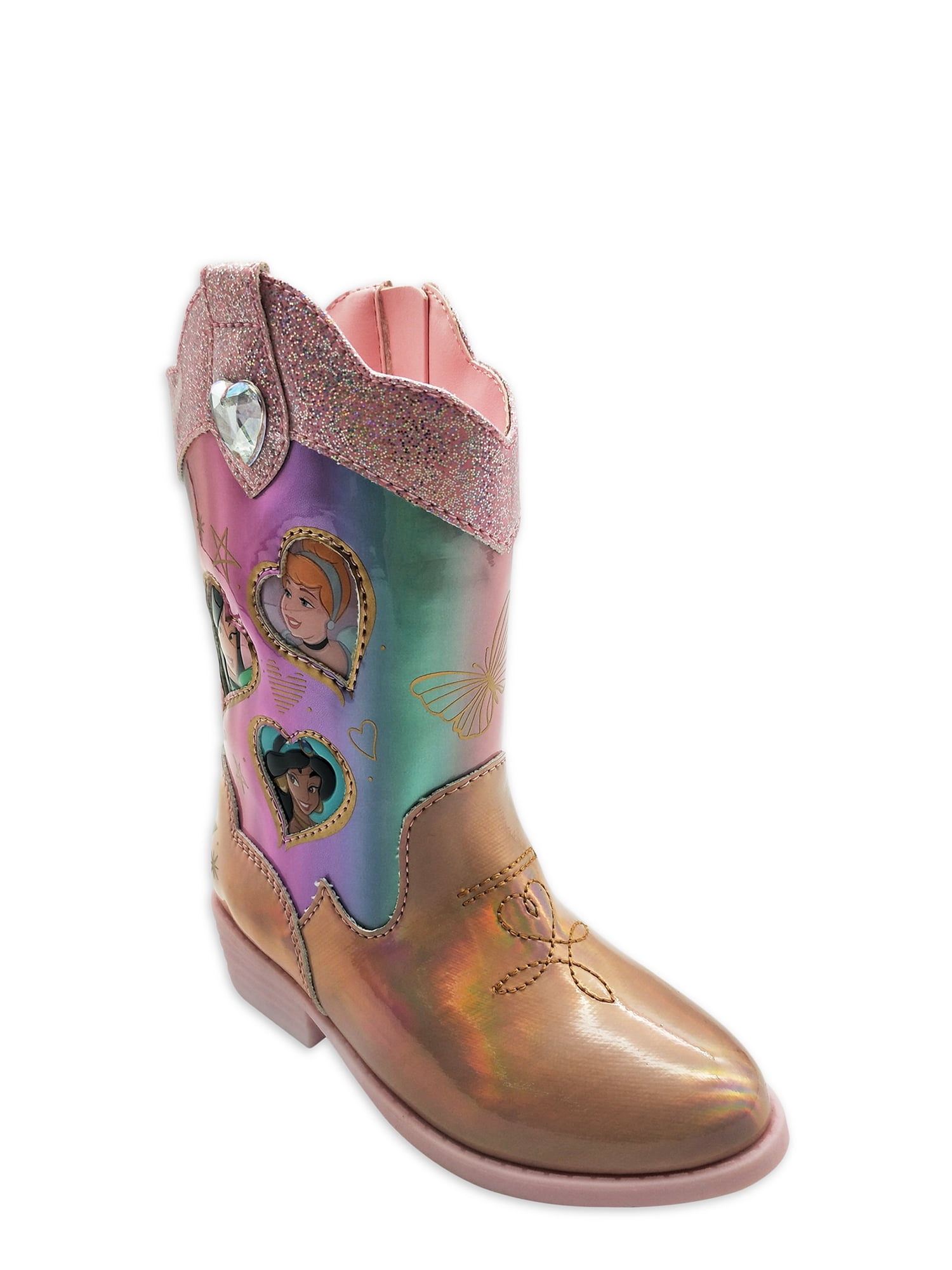 Disney Princess Toddler Girls' Glitter Detail Slip On Cowboy Boots Pink 