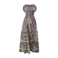thumbnail image 1 of Gibobby Vestidos Casuales para Mujer Vestido largo de verano para mujer, manga corta, holgado, informal, con cuello en V, elástico, cintura alta, con es(Morado,CH), 1 of 4