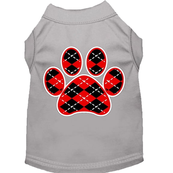 Pet Dog Cat Shirt Screen Printed, "Argyle Paw Red"