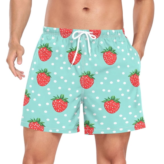 FORMRS Mens Swim Trunks Mesh Liner Quick Dry Casual Beach Board Shorts with Pockets, Sizes S-2XL, Strawberry Pattern