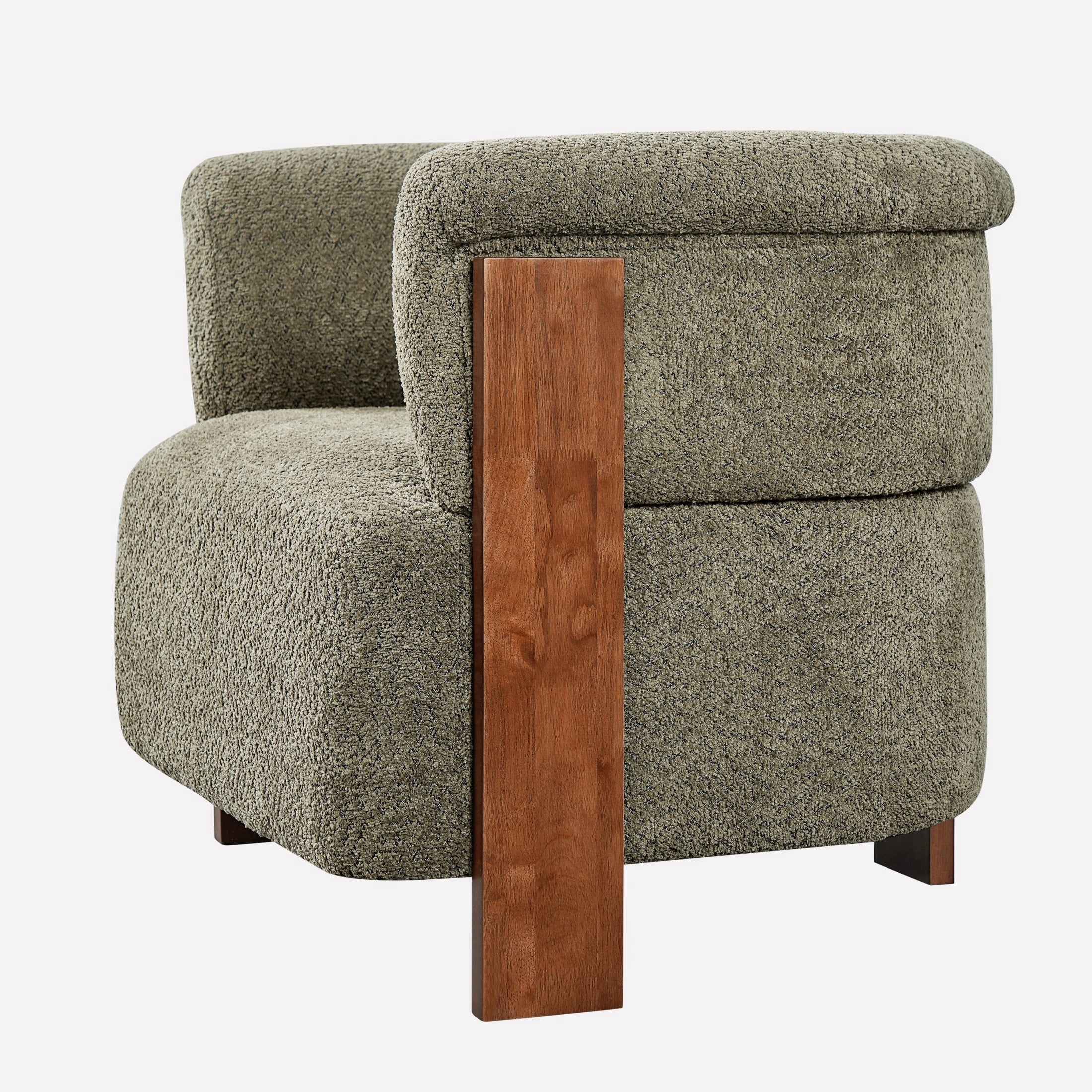 Christopher Knight Home Mid-Century Curved Upholstered Barrel Accent Chair with Wooden Legs, Green