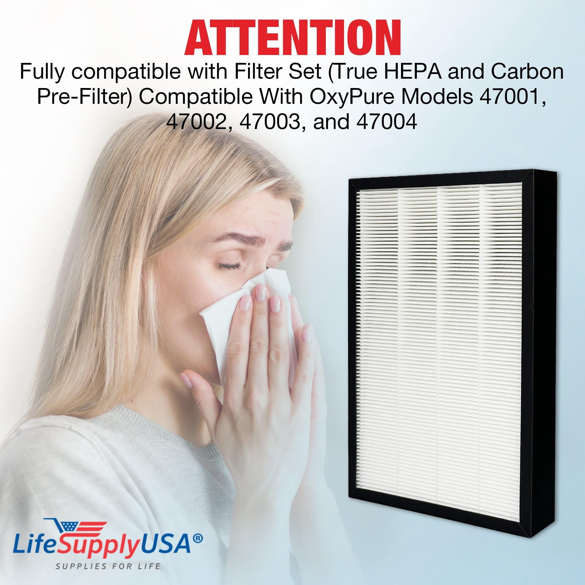 47001 HEPA + Carbon Filter Replacement Compatible with NuWave OxyPure Models 47001, 47002, 47003, 47004-2-in-1 Air Purifier Filter Set by LifeSupplyUSA (3 Pack)