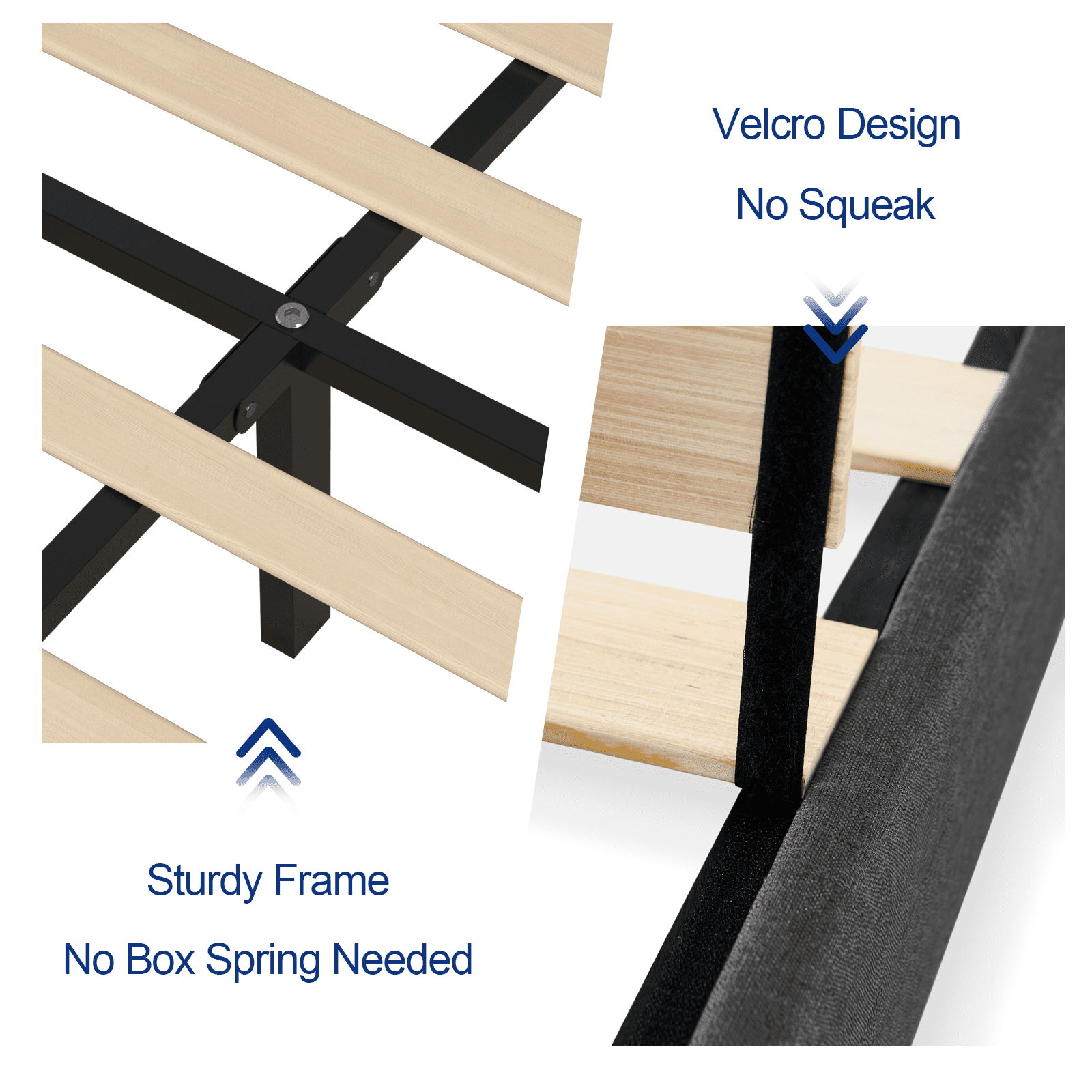 Telino Queen Bed Frame, Queen Wood Platforms Bed Frame with Wooden Slats Support, No Box Spring Needed, Pine