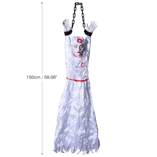 Decoración colgante de payaso de Halloween, Control de voz eléctrico, decoración aterradora para exteriores, payaso Shivery de terror, enfermera, animatrónica de Halloween