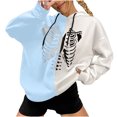 thumbnail image 1 of Jersey de otoño e invierno para mujer, con capucha, estilo punk oscuro, estampado, costura, manga larga, fino, suelto, informal, con cuello encapuchado, suéter, abrigo Pompotops  FGAJ16727, 1 of 5