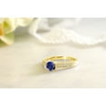 thumbnail image 4 of Gem Stone King 18K Yellow Gold Plated Silver Ring Round Blue Created Sapphire and Moissanite (1.15 Cttw, Size 5), 4 of 5