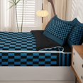 thumbnail image 5 of Manfei Retro Grid Zipper Full Size Comforter Sets with Fitted Sheet and 2 Pillowcases,Vintage Stripes Zipper Bedding Set,Blue Black,Black Reversible,4pcs, 5 of 8