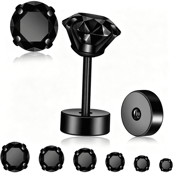 DESIGNICE Flat Back Stud Earrings for Women-Hypoallergenic Surgical Steel Earrings with Cz Stones-6 Pairs(18-20G)