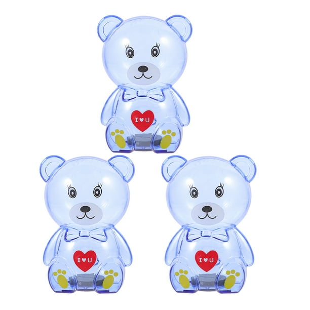 3 alcancías de dibujos animados con forma de oso, transparentes, para ahorrar monedas.