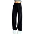 thumbnail image 3 of TIREOW Girls Sweatpants Elastic High Waist Straight Wide Leg Sweat Pants Soft Daily Wear Casual Baggy Streetwear Pants, 3 of 5