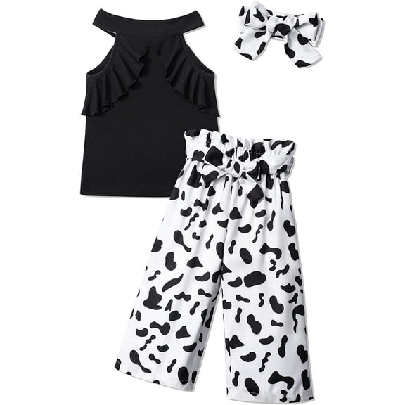 Girls Clothes Summer Outfits Sets with Short Sleeve T-Shirt Top + Girls Casual Pants +Headband 3Pcs Set3-4T