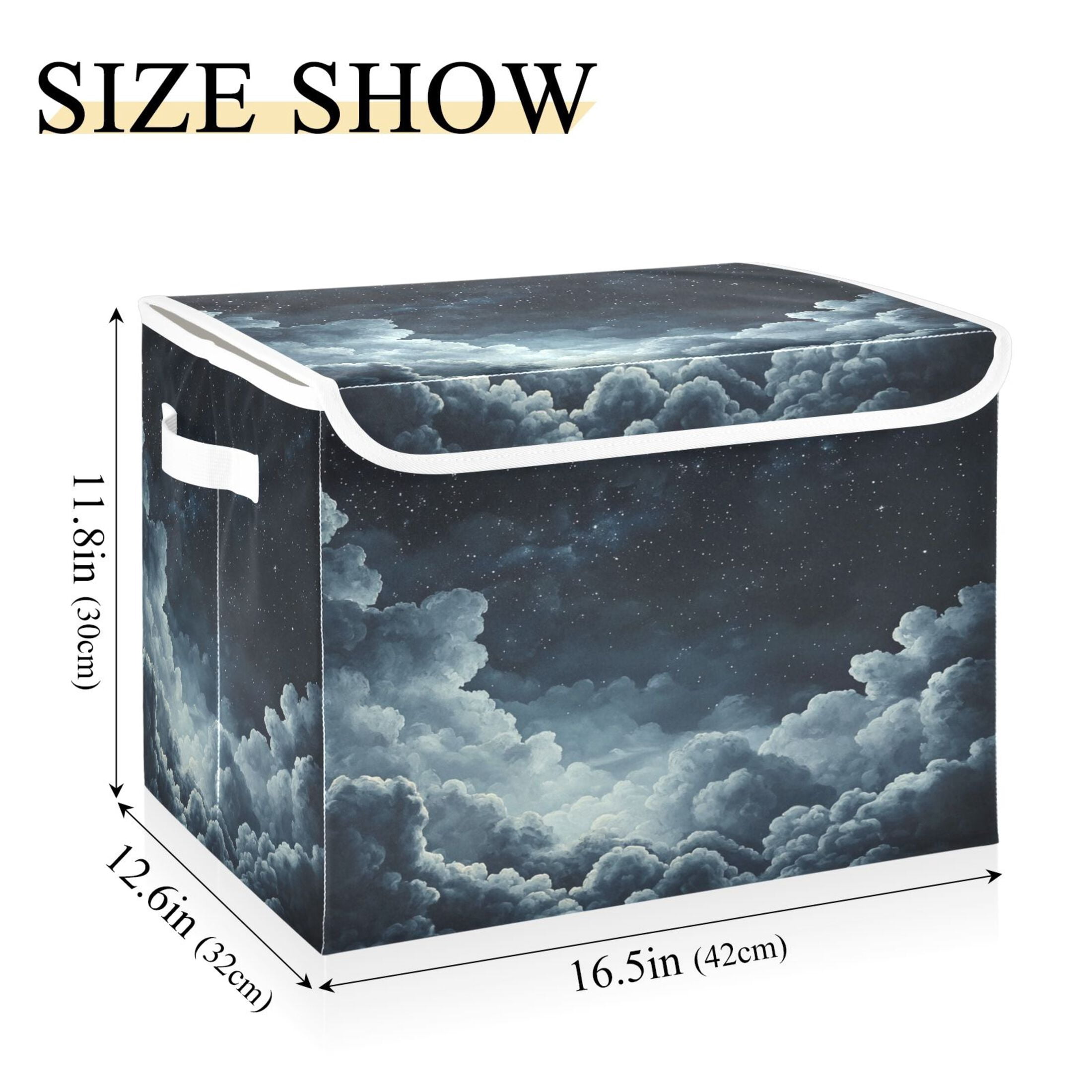 WOBOGO Starry Night Sky Picture Large Collapsible Storage Box Flip Lid Fabric Decorative Organizer Container Basket with Handles 16.5×12.6×11.8in