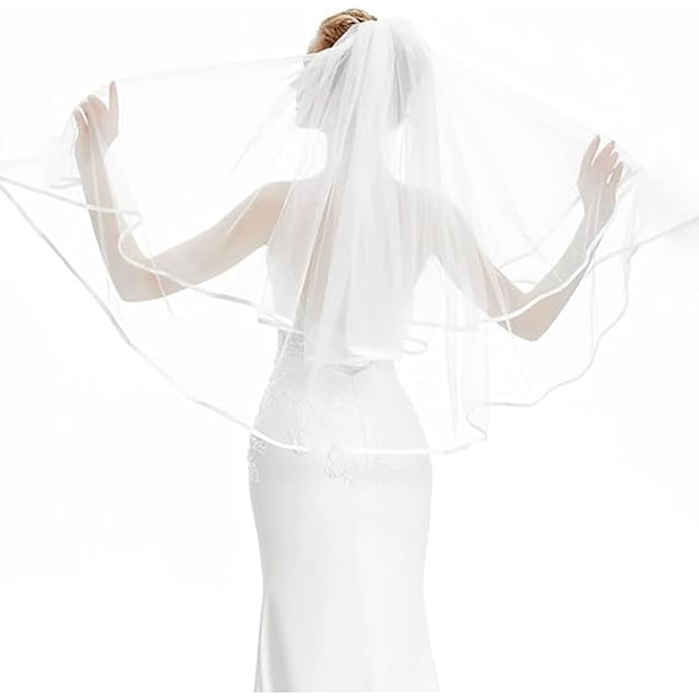 Velo de novia corto, velos de despedida de soltera, velos de despedida de soltera de tul simples para mujer, borde satinado con peine para boda
