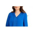thumbnail image 2 of JM Collection Women's Solid Studded Pleated Blouse Blue Steel Size Large, 2 of 4